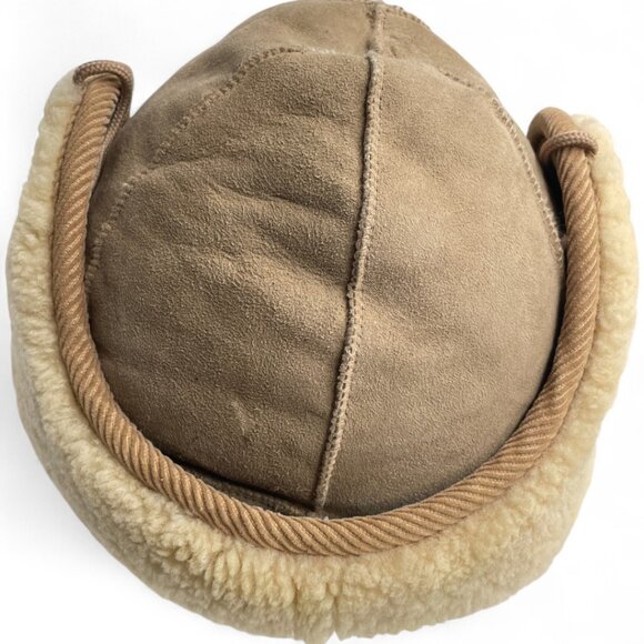 Vintage Crown Shearling Sheepskin Aviator Bomber Trapper Ear Flap Cap Hat - Picture 9 of 12